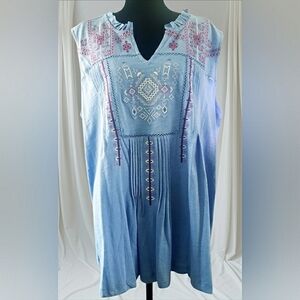 Casual 2X Boho Cotton Babydoll Knit Embroidered Lace Sleeveless Top New